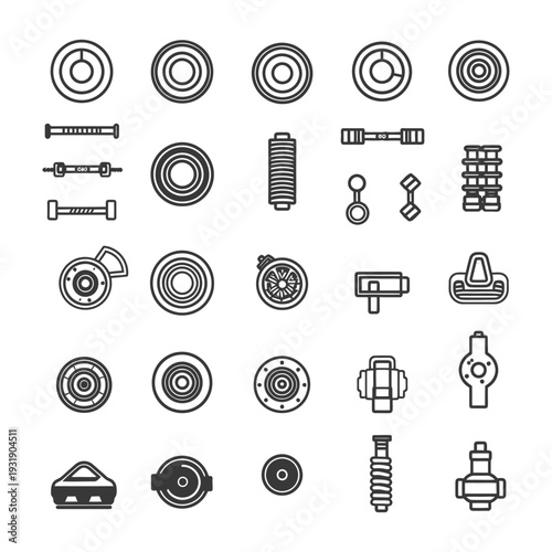 Set of Automotive Parts and Car Components Icons