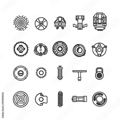 Set of Black and White Car Parts Icons