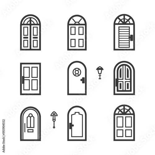 Set of Black and White Door Icons