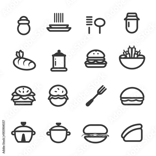 Set of Black and White Food Icons