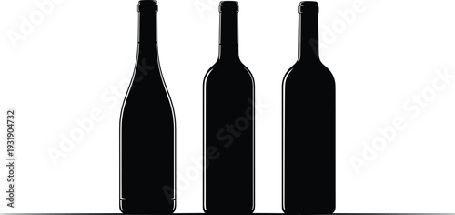Three black wine bottles on white background black bottles bottle silhouettes