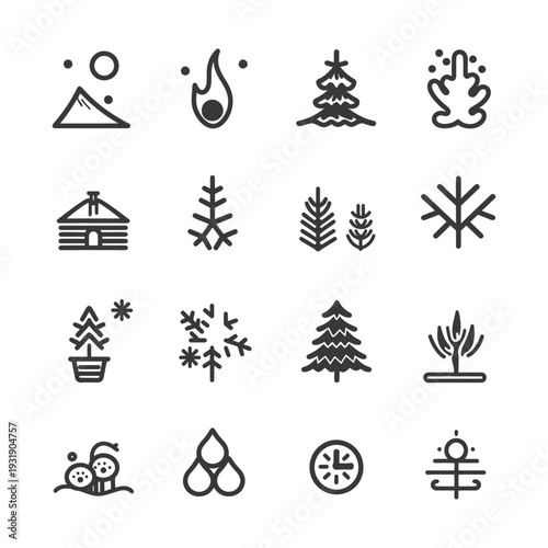 Set of Black and White Nature Icons