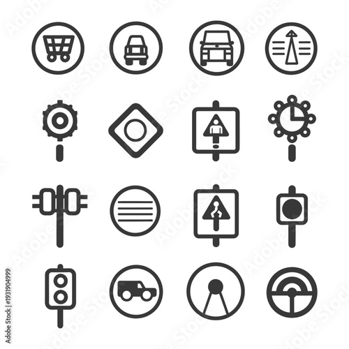Set of Car and Traffic Related Icons