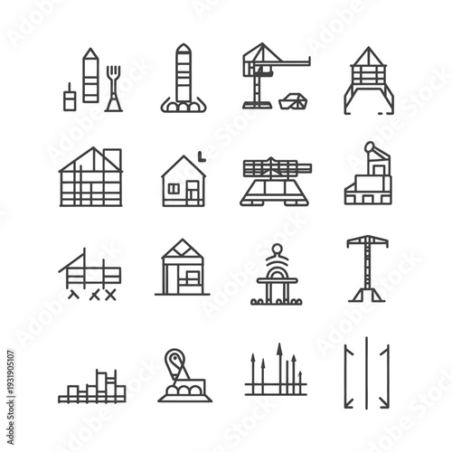 Set of Construction and Building Related Outline Icons