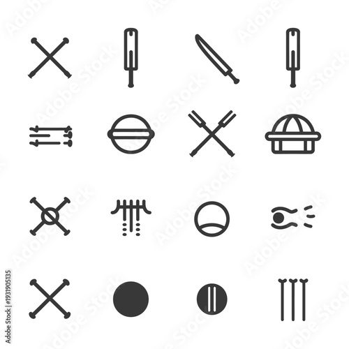 Set of Cricket Equipment Icons