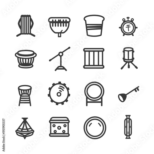 Set of Drum and Percussion Instrument Icons