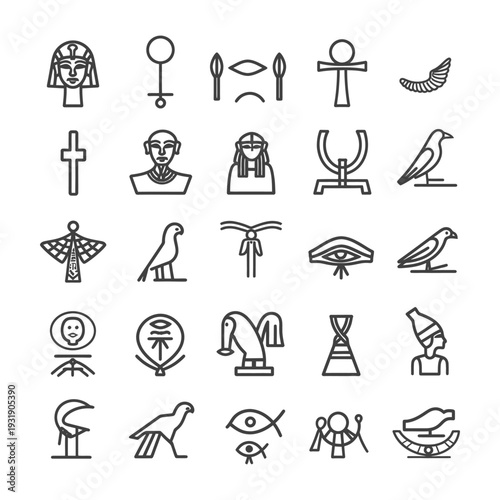 Set of Egyptian Hieroglyphic Symbols and Icons