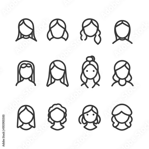 Set of Female Hairstyle Line Icons