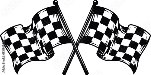 Checkered flags racing silhouettes illustration vector motorsport finish line competition graphics, speed design concept, black and white creative art collection