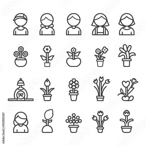 Set of Flower and People Line Icons