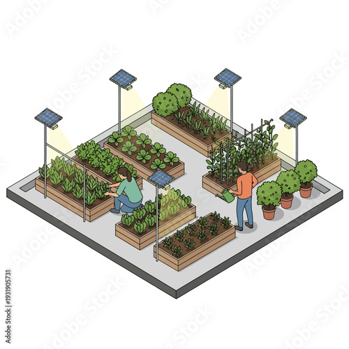 Urban Rooftop Garden with Solar Powered Lighting.