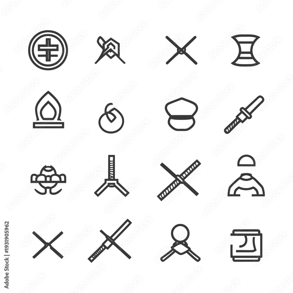 Fototapeta premium Set of Japanese Warrior Icons in Black and White