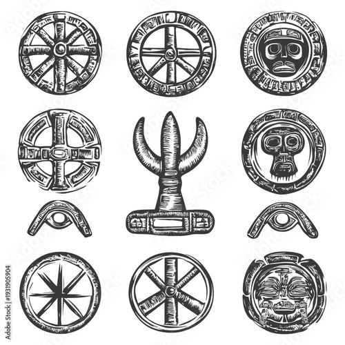 Set of Hand-Drawn Ancient Symbols and Designs