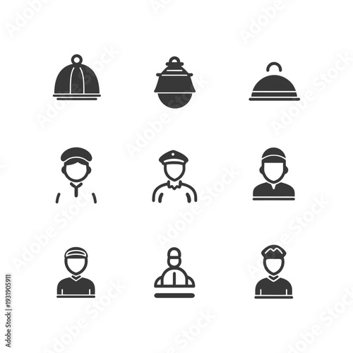 Set of Hotel Service Icons with Bellhop and Bell