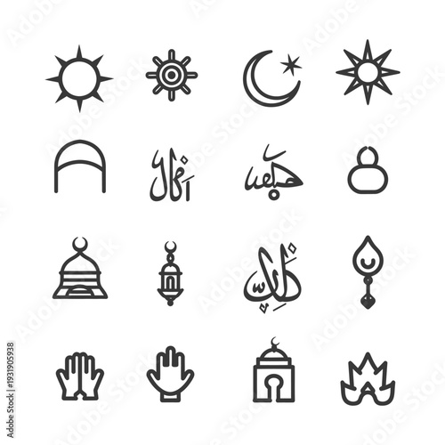 Set of Islamic Religious Icons and Symbols