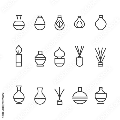 Set of Line Icons Depicting Different Types of Scented Diffusers