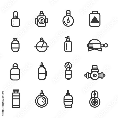 Set of Line Icons for Bottles and Containers with Lids and Spouts