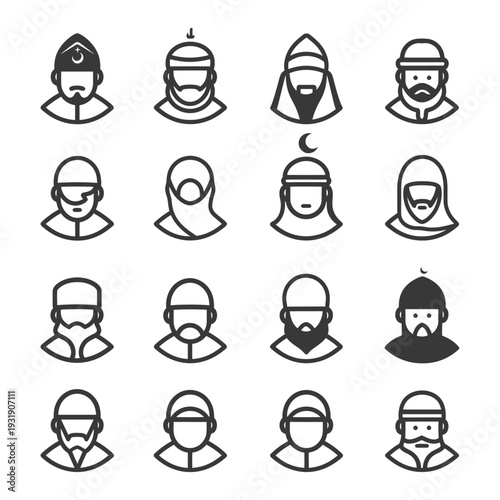 Set of Muslim Male and Female Avatar Icons