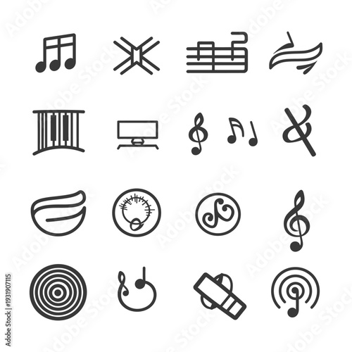 Set of Music Note and Sound Wave Icons
