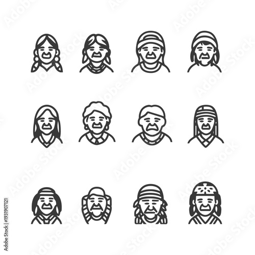 Set of Native American Male and Female Icons