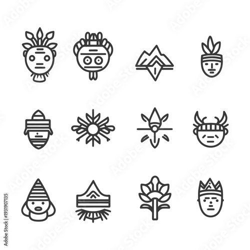 Set of Native American Indigenous Culture Icons