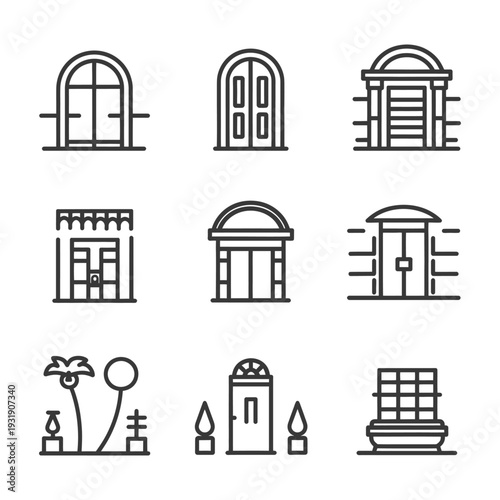 Set of Nine Arched Doorway and Entrance Icons