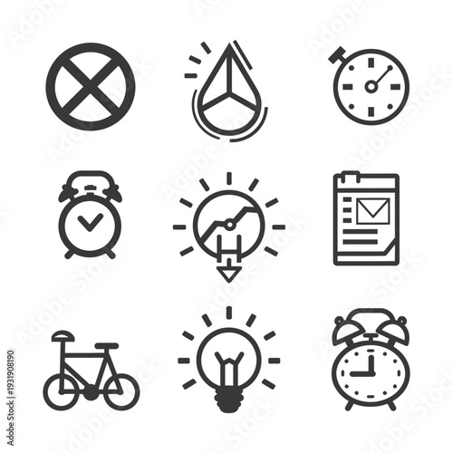 Set of Nine Time Management and Productivity Icons