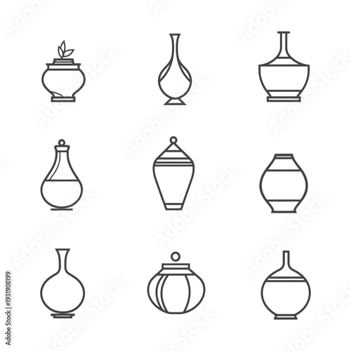 Set of nine vase outline icons