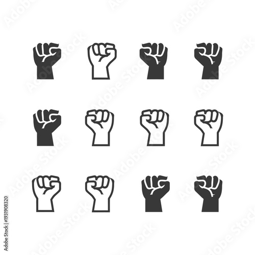 Set of Raised Fist Icons in Different Styles