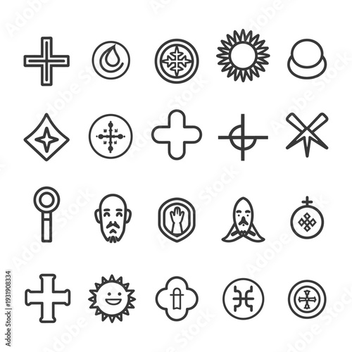 Set of Religious and Spiritual Symbols in Outline Style