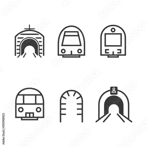 Set of subway train and tunnel icons