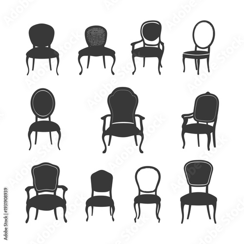 Set of ten silhouettes of various antique chairs