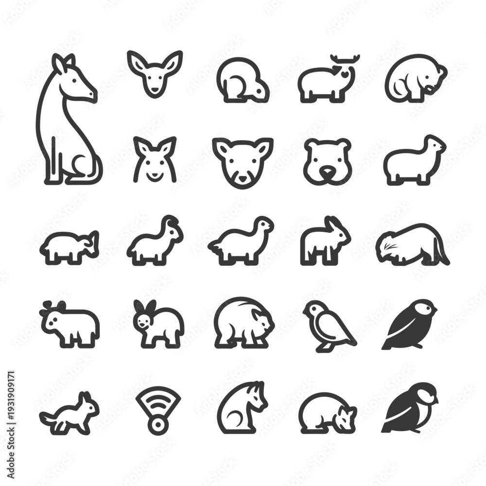 Obraz premium Set of Various Animal Icons in Outline Style