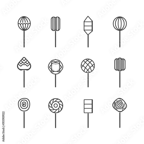 Set of twelve unique lollipops with various designs