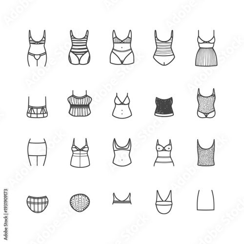 Set of Underwear and Lingerie Line Icons
