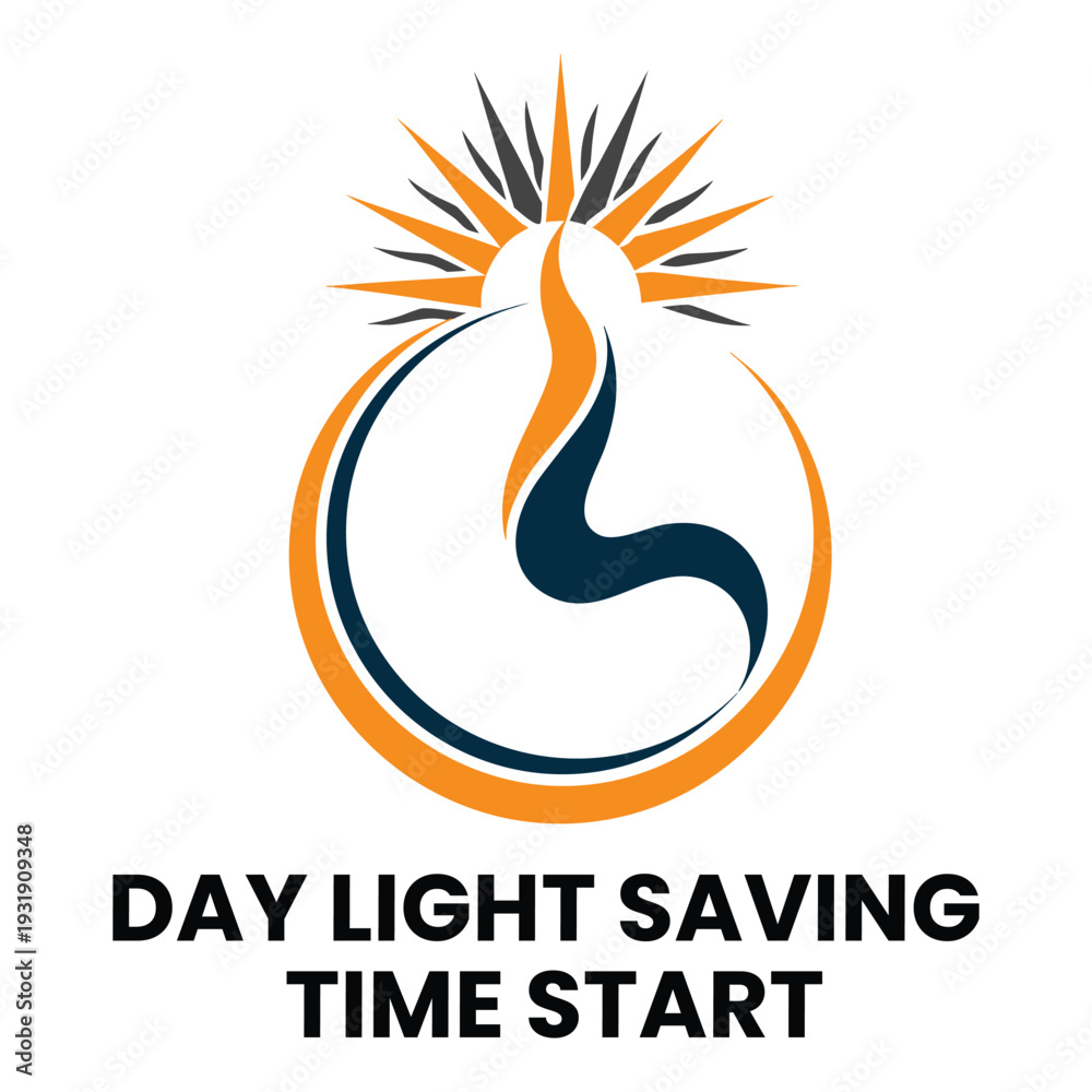 Obraz premium Modern Day Light Saving Time Start Logo Icon with Sun Ray Vector