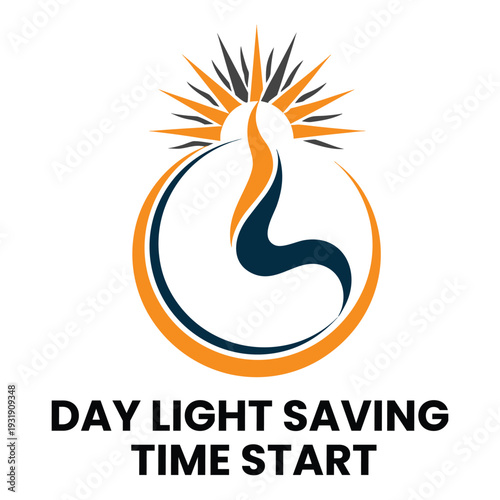 Modern Day Light Saving Time Start Logo Icon with Sun Ray Vector