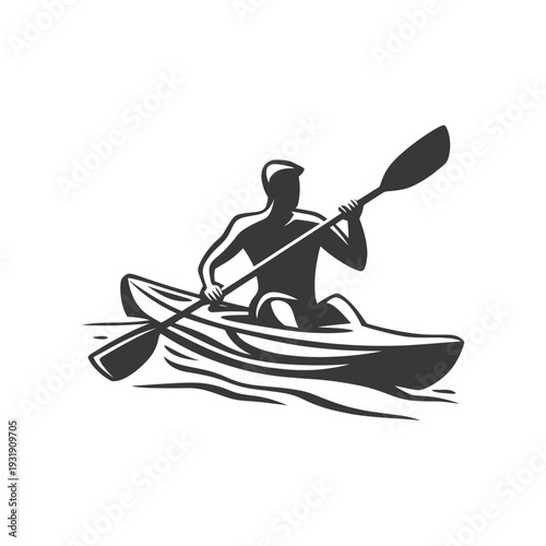 Silhouette of a Kayaker Paddling on Water