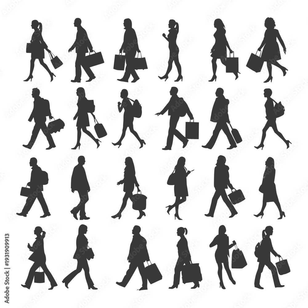 Fototapeta premium Silhouette of People Walking with Shopping Bags