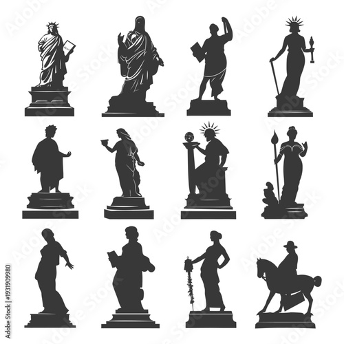 Silhouette Set of Classical Greek and Roman Statues