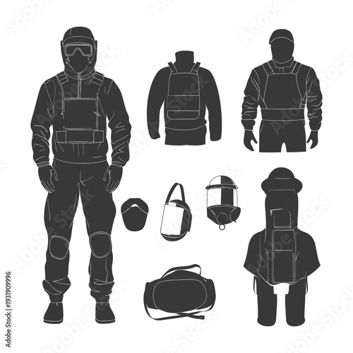 Silhouettes of a Bomb Squad Team Member and Their Protective Gear
