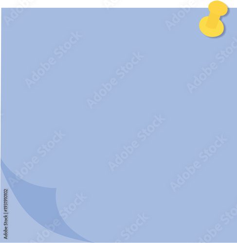 Blue sticky note pinned with yellow push pin isolated on white background vector illustration