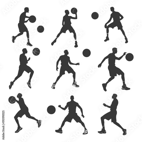 Silhouettes of Basketball Players in Different Poses