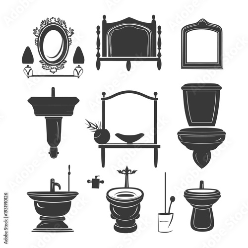 Silhouettes of Bathroom Fixtures and Decor