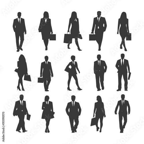 Silhouettes of Business Professionals Walking with Briefcases