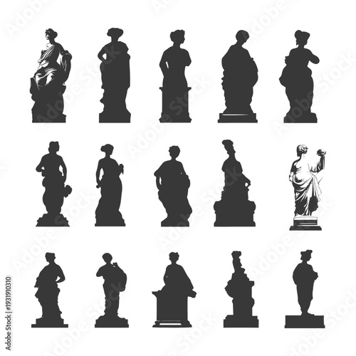 Silhouettes of Classical Female Statues in Various Poses