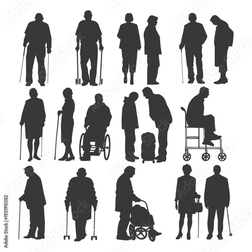 Silhouettes of Elderly People Using Mobility Aids