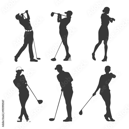 Silhouettes of Golfers in Various Poses
