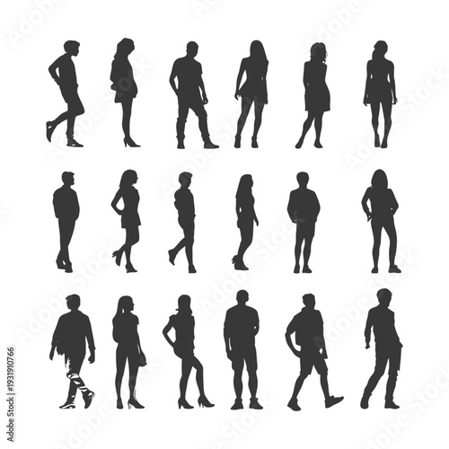Silhouettes of Men and Women Standing in Casual Poses