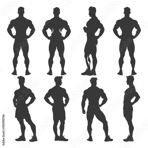 Silhouettes of Muscular Men in Various Poses
